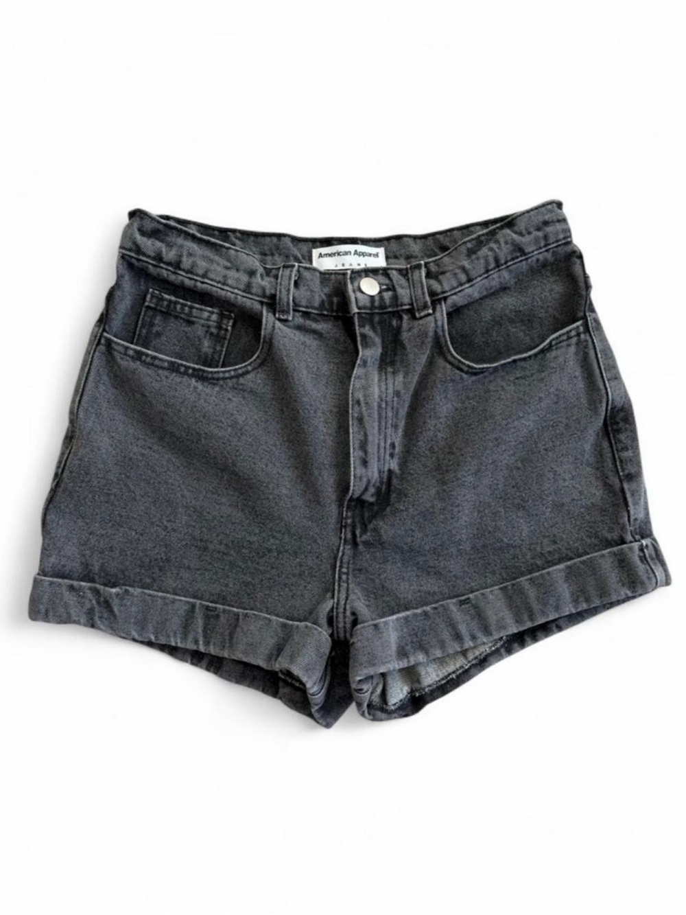 Vintage American Apparel Made in USA Washed Black High-Rise Denim Shorts Size 29